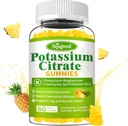 Gummées de citrate de potassium – supplément de potassium de haute puissance pour la santé musculaire, soulagement de la crampe des jambes, équilibre électrolytique – végétalien, non-OGM, sans gluten, saveur d'ananas, 60 comte