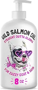 Huile de saumon sauvage de l'Alaska pour chiens et chats - Pure Fish Omega 3 6 9 Acides gras de l'EPA liquide DHA - Supplément de peau et de manteau - Soutient la fonction articulaire, le cerveau, les yeux, l'immunité et la santé cardiaque - Fabriqué aux États-Unis 8 oz