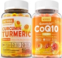 Sans sucre Curcumine curcuma rempli de gommies 550mg & CoQ10-250mg Gummies remplies, Immune, santé digestive, énergie cellulaire et soutien antioxydant