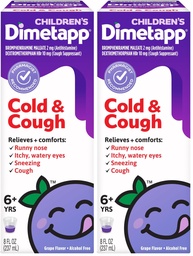 Dimetapp Children’s Cold & Cough Medicine, Antihistamine, Runny Nose, Sneezing, Itchy, Watery Eyes, Grape Flavor, Alcohol & Phenylephrine-Free, 8 Fl Oz (Pack of 2)