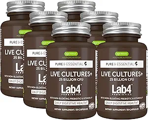 Igennus Probiotics & Prebiotics, Lactobacillus Acidophilus & Bifidobacterium, Live Cultures+ Lab4, garantie 25 milliards d'UCF, pour les femmes et les hommes, soutien de santé non flottant Gut, non-OGM, 6 x 30 capsules