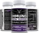 OX Nutrition 10 in 1 Elderberry, Vitamine C, Zinc, Vitamine E, Vitamine B6, Echinacea, Ail, Turmeric, L-Glutamine HCL & Lactobacillus Probiotiques et antioxydants pour la défense immunitaire 1 mois d'approvisionnement