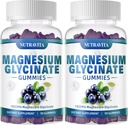 Magnésium Glycinat Gommies 1000mg avec Magnésium L-Thréonate, Supplément complexe de potassium de magnésium chélaté avec VitD, B6, CoQ10, Calcium, Supports pour la mémoire, Calme, Mood - 180 Gummies Blueberry