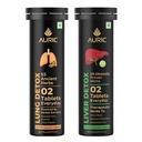 Auric Liver & Lung Detox Combo Effervescent Tablets | 20 Tablets Each | Ayurvedic Herbal Blend with NAC, Licorice, Pushkarmool & 10 Herbs | Fizzy Wellness Drink