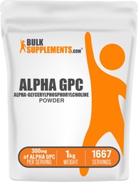 BulkSupplements.com Poudre Alpha GPC - Suppléments Choline, Alpha GPC 300mg - Sans aromatisants et sans gluten, 600mg par portion, 1kg (2,2 lbs) (paquet de 1)