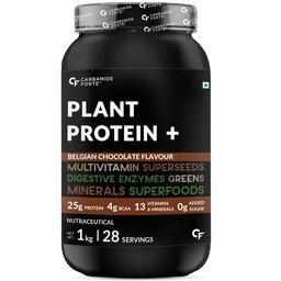Carbamide Forte Plant Protein Powder For Men - Plant Based Protein Powder with Multivitamin, Minerals, Superfoods, Pea Protein, Digestive Enzymes - Belgian Chocolate Flavour - 1kg