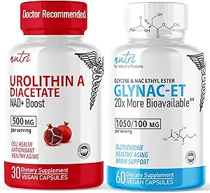 Nature's Fusions Urolithin A Diacetate 500mg & GlyNAC-ET (60 Capsules) Supplément Energy Booster