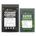 HEALEO Weight Management & Daily Wellness Combo | Fat Burner Coffee with MCT, L-Carnitine & Green Coffee Bean + Super Greens Powder with 40 Plant-Based Ingredients | Metabolism, Detox & Digestive Supp