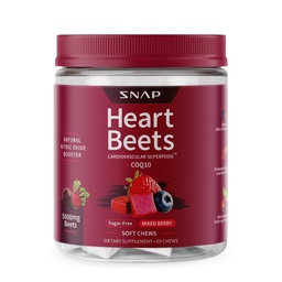 Suppléments de snap Beets du coeur Root Biosoft Chews, Supplément de soutien cardiovasculaire pour les hommes et les femmes, CoQ10 et Épinards rouges, Heart Health & Circulation Support, Sans sucre, Berry mixte, 60 Chews