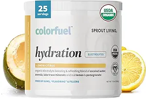 Sprout Living, Colorfuel Hydration poudre boisson mélange, bio Superfoods + adaptogènes.Support et récupération de l'hydratation, électrolytes, sel rose himalayen, eau de coco, citron agrumes Saveur (25 portions)