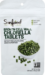 Sunfood Superfoods Chlorella Comprimés - Chlorophylle, Supplément Chlorella, Pilules de chlorophylle, Capsules d'algues murales brisées, Non OGM, Vegan - 2 oz Sac
