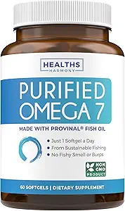 Omega 7 Supplément pour les femmes et les hommes - Haute puissance et pureté Acid Palmitoleic Fatty Acid Fish Oil Supplément du provinal breveté avec le plus faible acide palmitique - Source durable (2 mois d'approvisionnement)