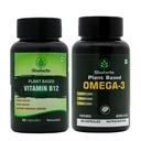 Plant Based Vitamin B12 Capsules (60) + Plant Based Omega-3 1600mg Capsules (60) Combo | Marine Algae Omega 3 for Brain, Heart & Joint Care | Energy, Nervous System & Bone Health Support for Men & Women