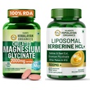 Vlado's Himalayan Organics Chelated Magnesium Glycinate Supplement 2000mg + Vlado's Himalayan Organics Liposomal Berberine HCL+ 1500mg+ with Piperine, Chromium, Bitter Melon, Bael, Gudmar & Vitamin