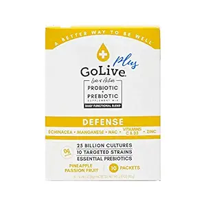 GoLive Immune Defense – Poudre Synbiotique sans sucre avec Prébiotiques et Probiotiques – 25 milliards d'UFC, 10 souches cliniques – soutient la digestion, le métabolisme et l'immunité – 10 portions