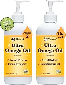 Natural Dog Company 16 oz. -2 Pack Ultra Omega 3 Huile de poisson pour chiens, Supplément d'huile de poisson pour chiens, Démangeaison, Huile de saumon pour chiens, pour familles de chiens multiples ou grands chiens de race, 32 oz Valeur