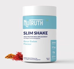 High Protein Meal Replacement Kesar Badam Flavoured Slim Shake | 21 Gm Protein/Serving | Weight Control & Management Protein Shake (500 Gm)