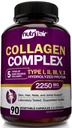 NutriFlair Multi Collagen Peptides 2250mg, 90 Capsules - Type I, II, III, V, X - Suppléments de collagène pilules en poudre complexes pour les femmes et les hommes - Protéines hydrolysées, Cheveux sains, peau, ongles - Non-OGM