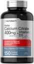 Horbaach Citrate de calcium 400mg avec vitamine D3-150 Caplets enrobés de petite taille. Supplément pour hommes et femmes.
