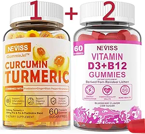 3 Pack Curcumine curcuma curcuma + Vitamine D3 & B12 Gummies, végétalien