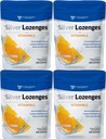 Lozanges d'argent avec vitamine C - Premium Nano Silver 60 PPM argent colloïdal, miel organique et supplément minéral de vitamine C gouttes pour soutenir le système immunitaire, Soothe Cough & Gorge - Pack de 4
