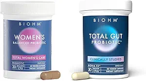 BIOHM Total Probiotique et Gut-Brain Connection Bundle, 30 milliards CFU Probiotique quotidien avec de bonnes bactéries, Fungi, Soutien Mémoire, Concentration, Focus, et Gut équilibré, 30 portions Chaque