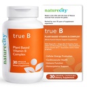 NatureCity True-B Plant-Based Super B Vitamine Complex ComplementFabriqué à partir de sources certifiées de plantes alimentaires entières oraganiques avec folate actif et vitamine B12 - (30 Capsules de légumes)