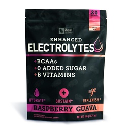 Boîtes de poudre d'électrolytes améliorées (Goyava framboise 20 paquets) w/ 0 Sucre + BCAAs + B-Vitamines Supplément d'électrolyte w Zinc potassique et Magnésium pour l'hydratation - Electrolytes kéto