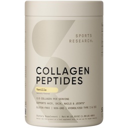 Recherche sportive Peptides de collagène - Supplément en poudre de collagène de type 1 et 3 hydrolysé pour peau, ongles et articulations saines - Mélange facile d'éléments nutritifs et de protéines vitales, collagène pour les femmes et les hommes