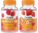 Calcium, Magnésium, Zinc et Vitamine D + Vitamine D 5000 UI, Gummies Bundle - Grand Dégustation, Supplément de vitamine, Sans gluten, Sans OGM, Chewable