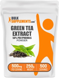 BulkSupplements.compoudre d'extrait de thé vert - Supplément de 50% de polyphénols, Suppléments d'EGCG - Sans gluten, 500mg par portion, 250g (8,8 oz) (paquet de 1)