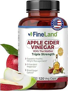 Capsules de vinaigre de cidre de pomme FineLand avec la mère et les probiotiques – 120 Capsules de légumes – 1600mg Eq. per seving – Digestive, Detox & Gut Health Support – Non-OGM, 100% végétalien Fabriqué aux États-Unis