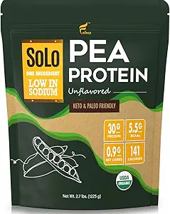 Poudre de protéines organiques de pois, faible en sodium, Canada Pois cultivés, 100% végétalien, non OGM, poudre de protéines végétales non aromatisées avec BCAA (2,7 lbs)