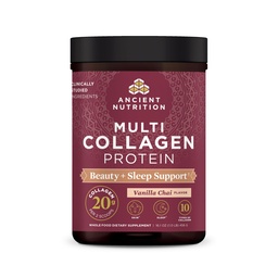 Ancient Nutrition Collagène Powder Protein, Multi Collagen Protein Beauty + Dormir avec la vitamine C, Vanilla Chai, Hydrolysed Collagen Peptides soutient la peau et les ongles, Sommeil, 16.1oz