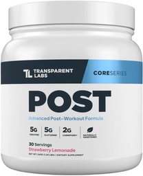 Transparent Labs Post - Post-Workout Recovery Muscle Builder with L-Glutamine, Beta-Alanine and BetaPure Betaine Anhydre pour la récupération musculaire et le bâtiment musculaire - 30 portions, lémonade de fraises