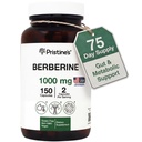 PRISTINE Berberine 1000 MG Complément Capsules - 75 jours d'approvisionnement 150 Capsules - Heart, & Immunity Health Support Antioxydant - Digestive Tract & Healthy Gut Flora Support Bouteille en verre