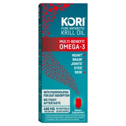 Kori Krill Oil Omega 3 Supplément, Antarctique Krill Oil with Superior Absorption vs Fish Oil Alternative, 400 mg Softgels, 90 Softgels, EPA & DHA
