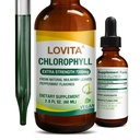 Lovita Chlorophylle gouttes liquides, haute puissance 120 mg/mL, 7 200 mg par bouteille, Booster d'énergie naturelle et soutien immunitaire, Déodorant interne, santé de la peau, végétalien et non-OGM, saveur de menthe, 60 portions 2 Oz