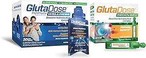 GlutaDose Ultimate Immune Boost & Daily Detox Bundle, Cold & Flu Recovery, Immune & Energy Support, Glutathion, Astragalus, Echinacea, Acerola (1 000 mg Blend), Sélénium, Zinc, Suppléments liquides