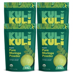 Kuli Kuli Moringa Oleifera Poudre de feuille biologique et smoothie verte, 100% pur USDA Certifié et poudre de Moringa non-OGM, parfait avec smoothies, thé et aliments, 4 Pack