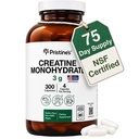 PRISTINE'S Creatine Capsules monohydratées pour les femmes et les hommes - NSF Certified 75 Day Supply 3G Creatine Pills pour les femmes - Soutien à la performance cognitive et sportive - Bouteille de verre de récupération améliorée