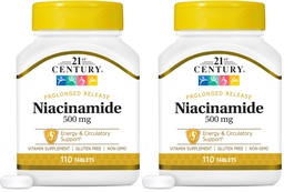 Niacinamide du 21e siècle 500 mg Comprimés à libération prolongée, 110-Count (paquet de 2)