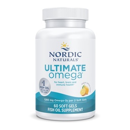 Nordic Naturals Ultimate Omega, Lemon Flavor - 60 gels mous - 1280 mg Omega-3 - Supplément d'huile de poisson à haute puissance avec EPA et DHA - Promotion de la santé cérébrale et cardiaque - Non-OGM - 30 portions