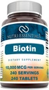 Biotine (Vitamine B7) Supplément de 10 000 mcg - 240 comprimés - non-OGM
