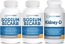 Bicarbonate de sodium 650mg Capsules pour soulager l'acide, Alkalinity 120 Pills 2-Pack + Supplément rein-D. Vitamine D optimisée pour le soutien du rein.