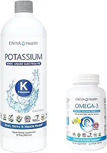 Eniva Potassium ionique liquide (32 oz) et Oméga-3 Huile de poisson (60 capsules) Boost Fonction métabolique, énergie et système immunitaire