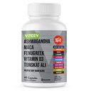 Viteey Ashwagandha Maca Fenugreek Supplément avec Tongkat Ali – Soutien à la motivation, à la passion et à l'énergie pour les hommes et les femmes – Soutien à l'humeur, au calme et au stress - 60 Capsules