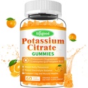 Gommies de citrate de potassium – supplément de potassium de haute puissance pour la santé musculaire, soulagement de la crampe des jambes, équilibre électrolytique – végétalien, non-OGM, sans gluten, saveur orange, 60 comte