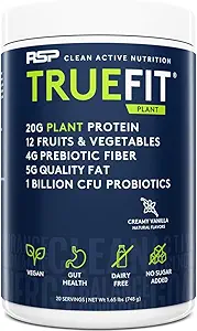 RSP TrueFit Protéine Vegan Poudre de substitut de repas Shake, Protéines végétales + Fruits et légumes biologiques, Fibres et probiotiques, Sans gluten, Sans lait
