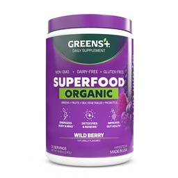 Greens+ Poudre biologique de berry sauvage, Polyphénol antioxydant, Mélange pour le coup de pied matinal, énergie, stimulation de la vitalité, nutrition, santé vive, supplément alimentaire, soja végétalien/lait/sans gluten (8,46oz)